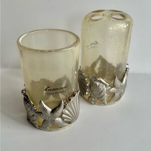 Fieldcrest Sea Tumbler/Toothbrush Holder Set, removable base-2 3/4”, cups 4 1/4”